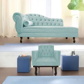 Kit Diva Recamier Diana 160Cm Lado Direito E 01 Poltrona Suede - Doce Sonho Móveis Azul Tiffany