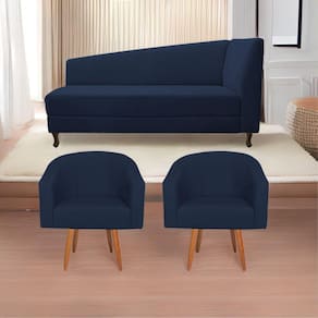 Kit Diva 160Cm Lado Esquerdo E 02 Poltronas Luiza Suede - Doce Sonho Móveis Azul Marinho