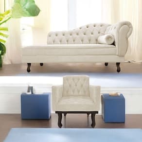 Kit Diva Recamier Diana 185cm Lado Esquerdo e 01 Poltrona Classic Suede Bege