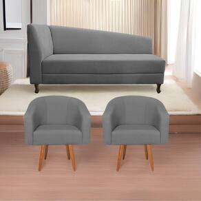 Kit Diva Recamier Heitor 160cm Lado Direito e 02 Poltronas Luiza Suede Cinza
