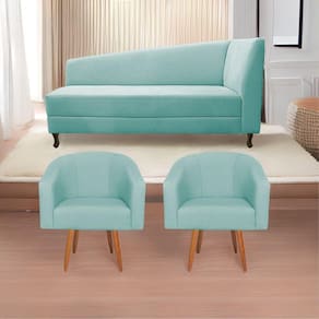 Kit Diva 185Cm Lado Esquerdo E 02 Poltronas Luiza Suede - Doce Sonho Móveis Azul Tiffany