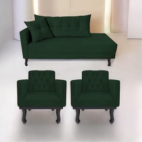Kit Diva Recamier Azura 160cm Lado Direito e 02 Poltronas Classic Suede Verde