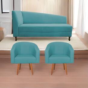 Kit Diva 160Cm Lado Direito E 02 Poltronas Luiza Suede - Doce Sonho Móveis Azul Turquesa