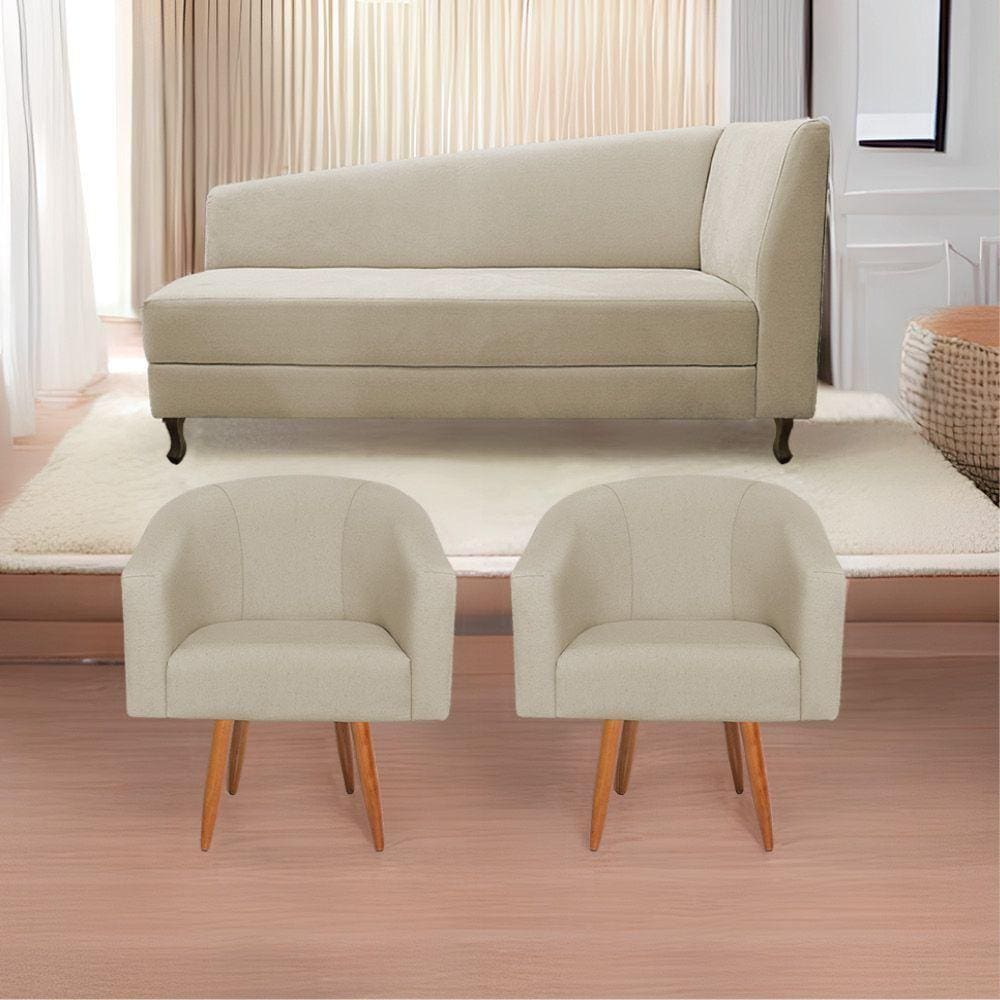 Kit Diva Recamier Heitor 160Cm Lado Esquerdo E 02 Poltronas Luiza Suede - Doce Sonho Móveis Bege