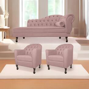 Kit Diva Recamier Diana 185cm Lado Esquerdo e 02 Poltronas Julia Linho Rosê
