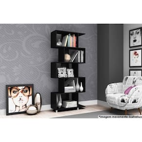 Estante De Livros Esm209 C/ 5 Nichos Preto - Movelbento