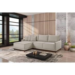 Sofá Linho 3 Lugares 264cm com Chaise Lado Esquerdo Barra Creme
