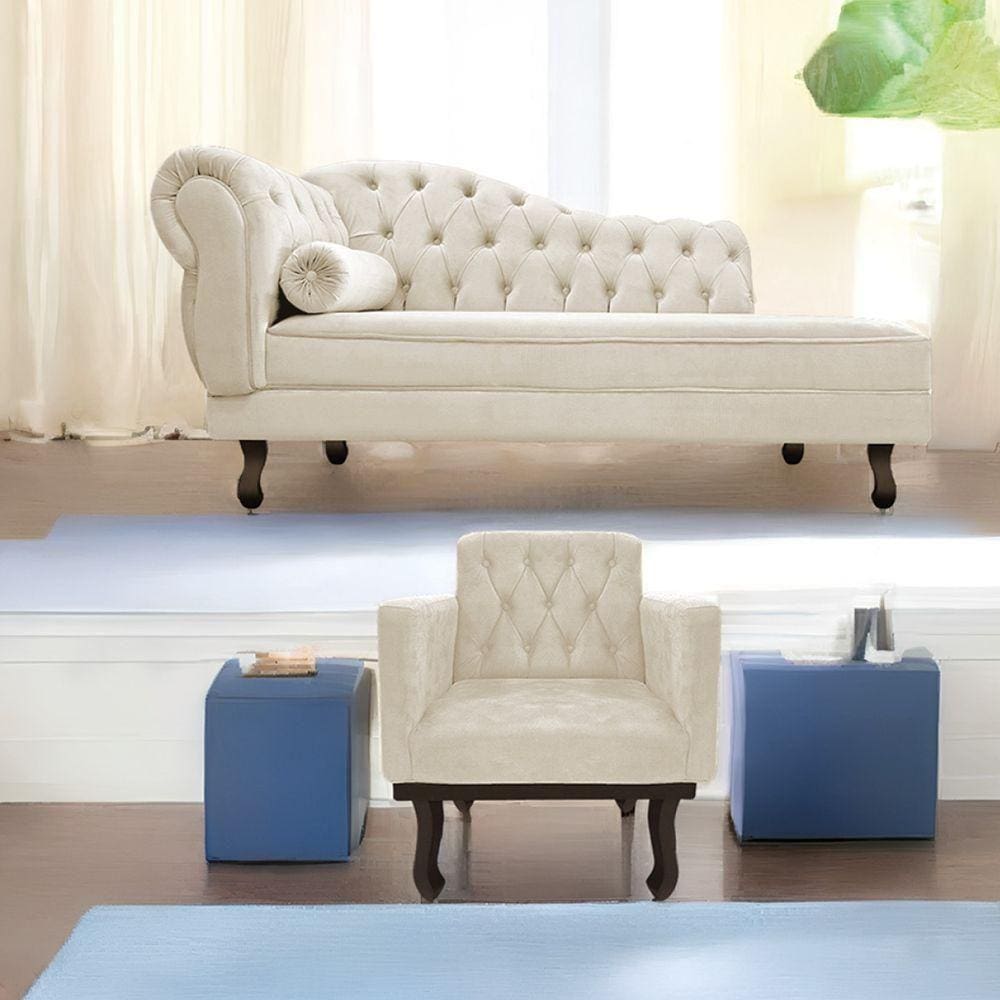 Kit Diva Recamier Diana 160Cm Lado Direito E 01 Poltrona Classic Suede - Doce Sonho Móveis Bege