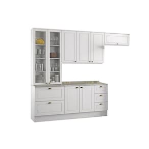 Cozinha Modulada Completa Americana 5pçs 2 Armários Balcão Paneleiro Complemento C5P14 Branco - Henn