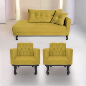 Kit Diva Recamier Azura 140Cm Lado Esquerdo E 02 Poltronas Classic Suede - Doce Sonho Móveis Amarelo
