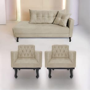 Kit Diva Recamier Azura 160cm Lado Esquerdo e 02 Poltronas Classic Suede Bege