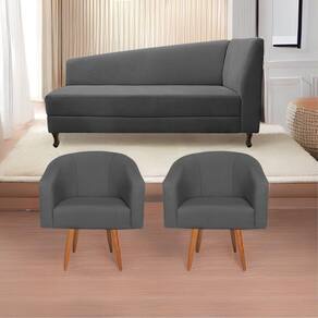 Kit Diva 140Cm Lado Esquerdo E 02 Poltronas Luiza Linho - Doce Sonho Móveis Cinza Escuro