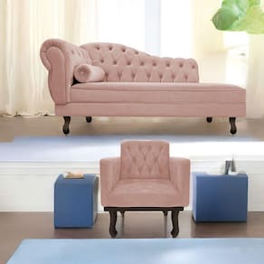 Kit Diva Recamier Diana 160Cm Lado Direito E 01 Poltrona Classic Suede - Doce Sonho Móveis Rosê