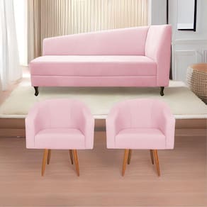 Kit Diva 160Cm Lado Esquerdo E 02 Poltronas Luiza Suede - Doce Sonho Móveis Rosa Bebê