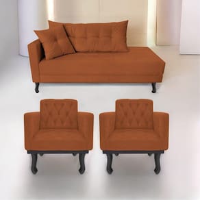 Kit Diva Recamier Azura 160cm Lado Direito e 02 Poltronas Classic Suede Terracota