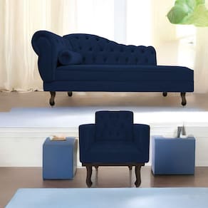 Kit Diva Recamier Diana 185cm Lado Direito e 01 Poltrona Classic Suede Azul Marinho