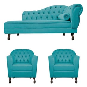 Kit Diva Recamier Diana 140cm Lado Esquerdo e 02 Poltronas Julia Suede Azul Turquesa