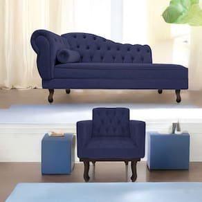 Kit Diva Recamier Diana 185cm Lado Direito e 01 Poltrona Classic Corano Azul Marinho