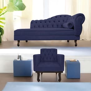 Kit Diva Recamier Diana 160cm Lado Esquerdo e 01 Poltrona Classic Corano Azul Marinho