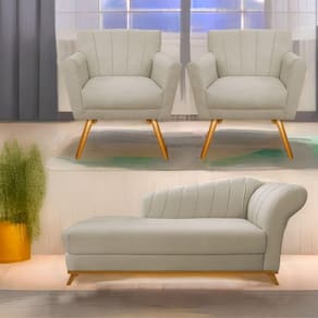 Kit Diva Recamier Vanessa 185Cm Lado Esquerdo E 02 Poltronas Laura Suede Cor Bege