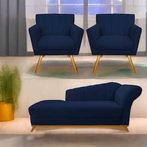 Kit Diva Recamier Vanessa 185Cm Lado Esquerdo E 02 Poltronas Laura Suede Cor Azulmarinho