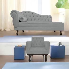 Kit Diva Recamier Diana 160cm Lado Direito e 01 Poltrona Classic Corano Cinza
