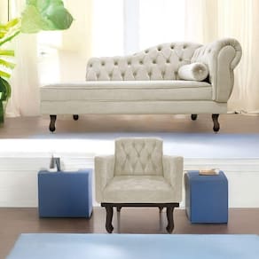 Kit Diva Recamier Diana 160cm Lado Esquerdo e 01 Poltrona Classic Linho Bege