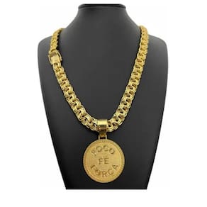 Cordão Corrente Banhado Ouro Foco Força Fé 12mm C- Pingente
