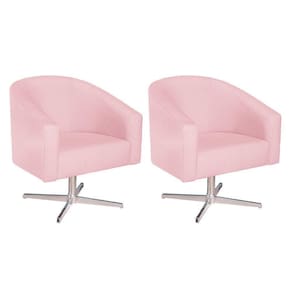 Kit 02 Poltronas Luiza Base Giratória De Metal Suede - Doce Sonho Móveis Rosa Bebê