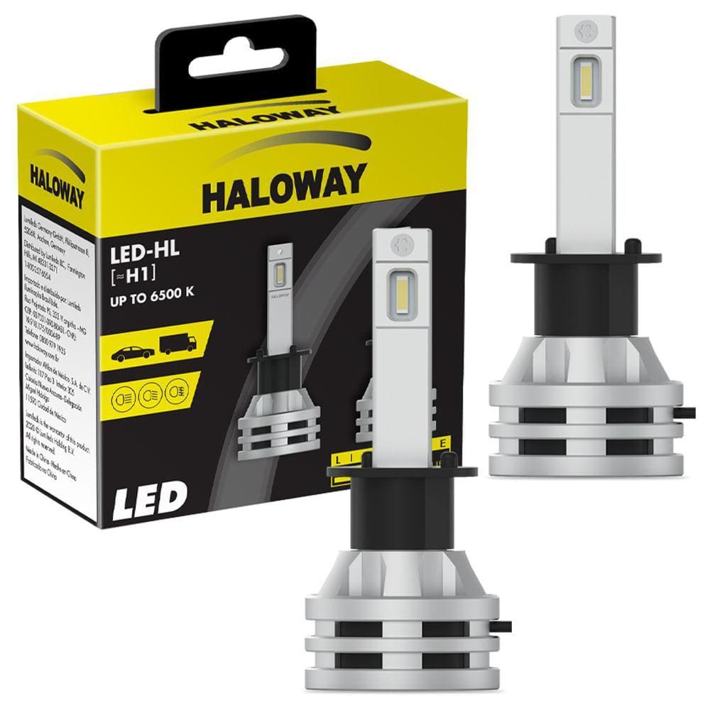 Par Lâmpada Haloway LED H1 Luz Branca Fria 12/24V 19W 6500K