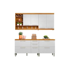 Cozinha Completa Burguesa Premium 4 Peças (2 Armários + 2 Balcões) C4P14 Freijó/Branco - Nesher