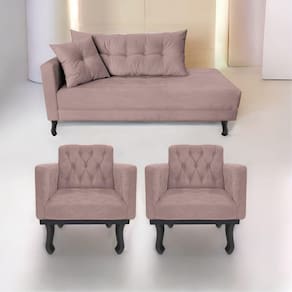 Kit Diva Recamier Azura 160cm Lado Direito e 02 Poltronas Classic Linho Rosê