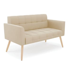 Sofá Namoradeira Elisa Suede Pés Palito Natural - D`rossi Cor Bege