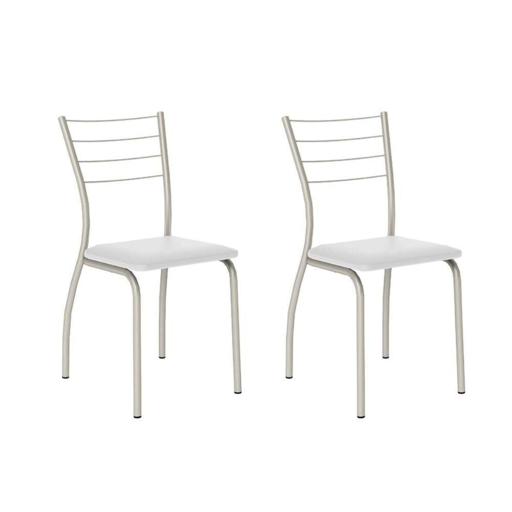 Kit 2 Cadeiras 1700 Prata Assento Courano Branco
