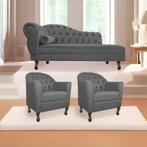 Kit Diva 140Cm Lado Direito E 02 Poltronas Julia Linho - Doce Sonho Móveis Cinza Escuro