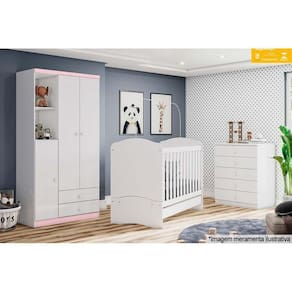 Guarda Roupa Infantil Bala De Menta C- 3 Portas E 2 Gavetas Branco-rosa - Henn