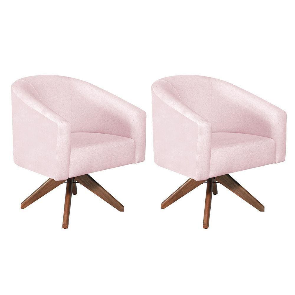Kit 02 Poltronas Decorativas Luiza Base Giratória De Madeira Suede - Doce Sonho Móveis Rosa Bebê