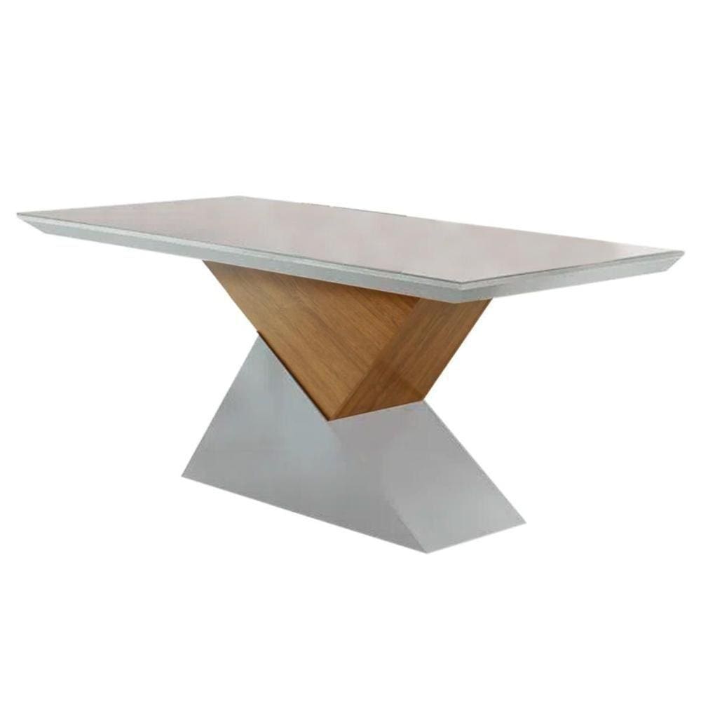 Mesa De Sala Jantar Dubai + Tampo Madeirado Vidro Reto 180x90cm Imbuia/off White - Rufato