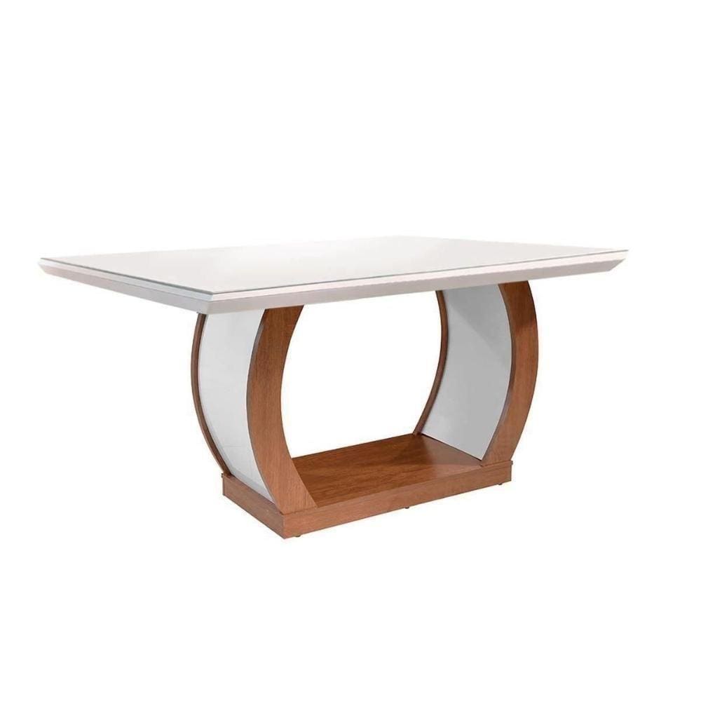 Mesa De Sala Jantar Jade + Tampo Madeirado Vidro Reto 180x90cm Imbuia/off White - Rufato