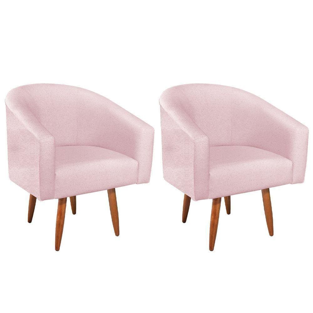 Kit 02 Poltronas Decorativas Luiza Pés Palito Suede - Doce Sonho Móveis Rosa Bebê
