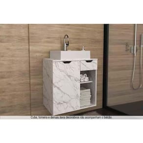 Balcão P- Banheiro Suspenso Bn3605 1 Porta 1 Gaveta Cor Mármore Branco - Tecno Mobili