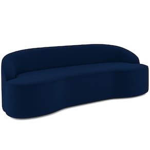 Sofá 3 Lugares Curvo Sala De Estar Living Lótus D02 Veludo Azul Marinho 180 Cm C-304