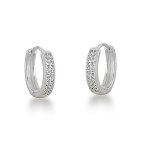 Brinco Argola Click Duas Fileiras Zirconias Prata 925 - 1,6cm
