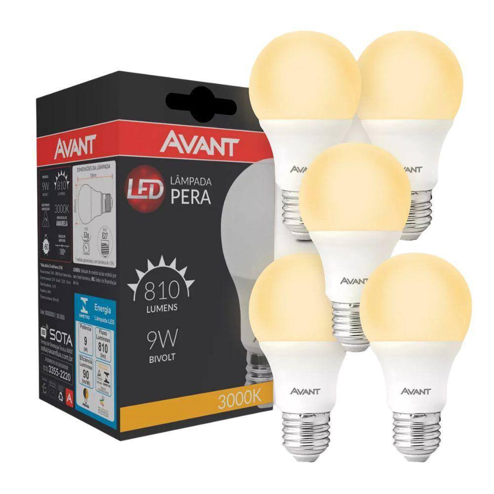 Lâmpada Led Avant 9W 3000k E27 Bivolt 5 Unidades