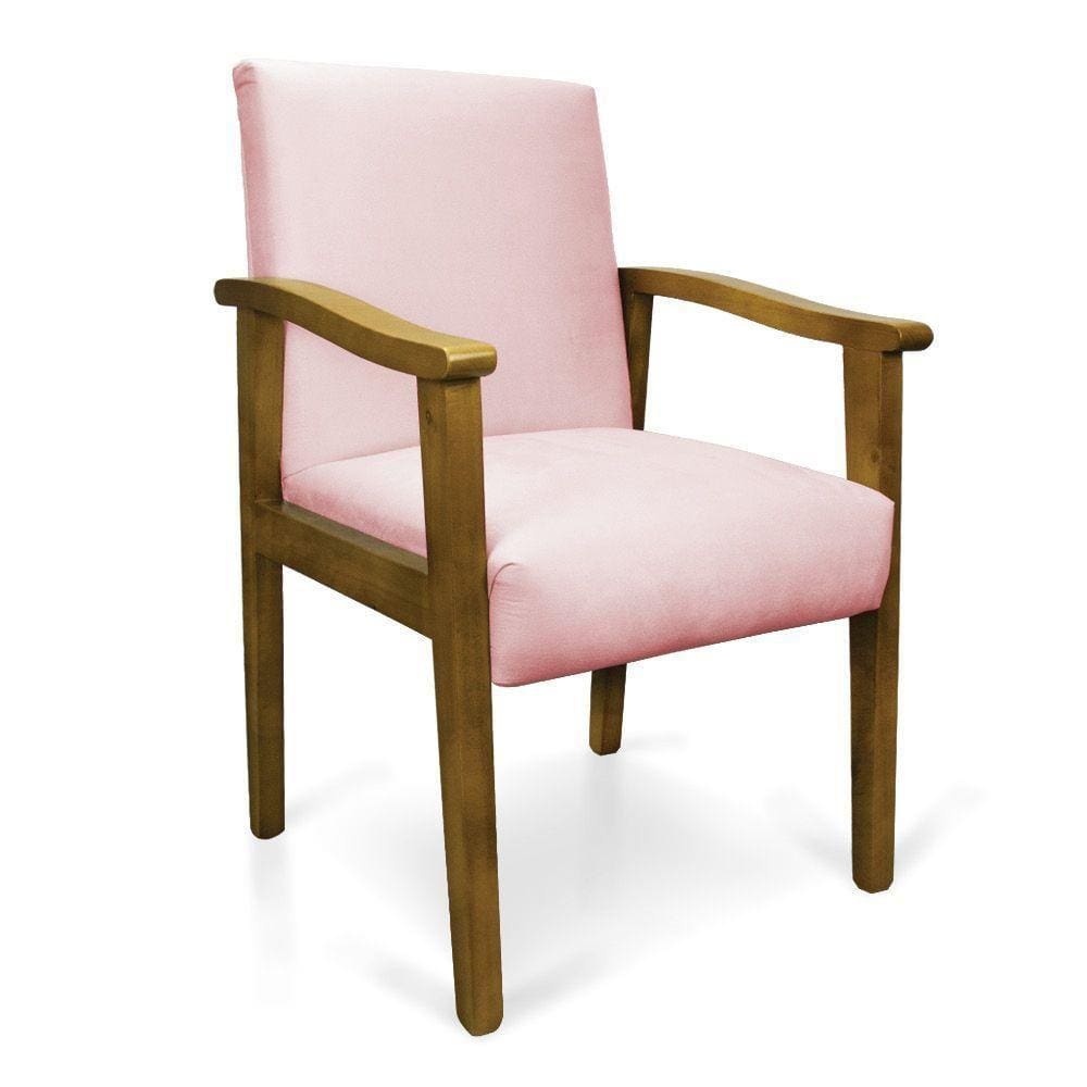 Poltrona Eloisa Suede Rosa Bebê Base De Madeira Castanho - D`Rossi