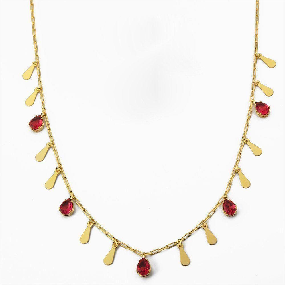 Colar De Elos Com Pingentes Banhado Ouro 18k - Vermelha