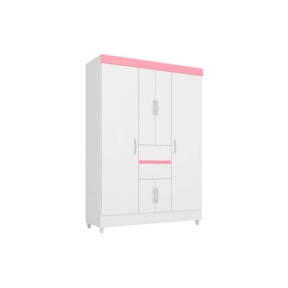 Guarda Roupa 6 Portas E 2 Gavetas Ecom Ii Branco-Rosa - Demóbile