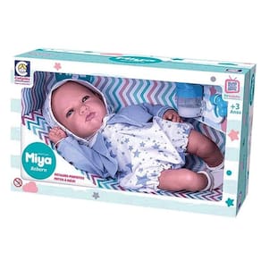 Boneca Bebê Reborn Miya Menino Roupinha Azul com Acessórios