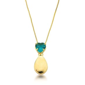 Colar Gota Lisa E Zirconia Coração Banhada Ouro 18k - Turmalina Verde