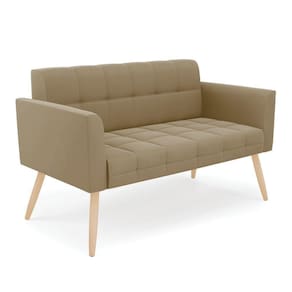 Sofá Namoradeira Elisa Suede Marrom Rato Pés Palito Natural - D`rossi